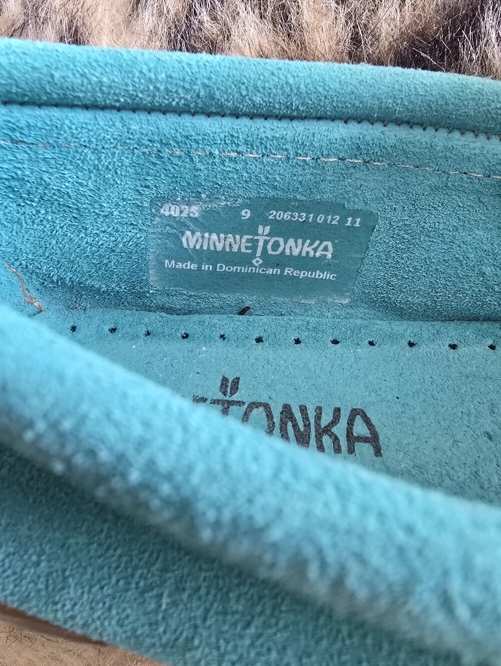 Minnetonka Kilty Hardsole Turquoise Suede Moccasins Size 9 - Picture 4 of 5